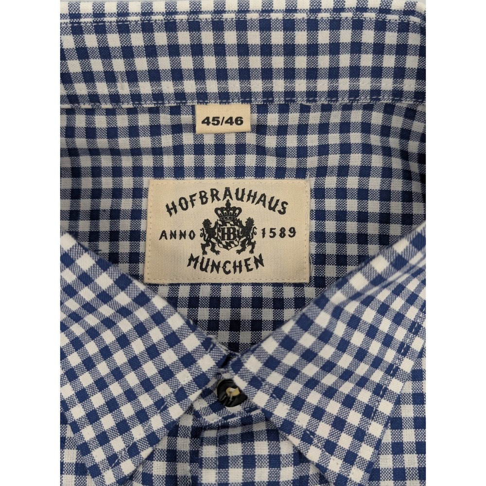 Hofbrauhaus Munchen Beer Men's 45/46 Button Down Shirt Long Sleeve Blue - Picture 2 of 12